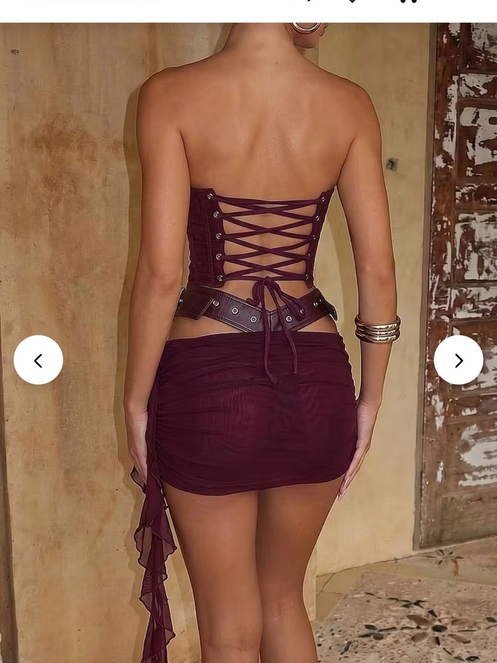 Strapless Buckle Corset Ruched Mini Skirt Matching Set - Picture 2 of 6